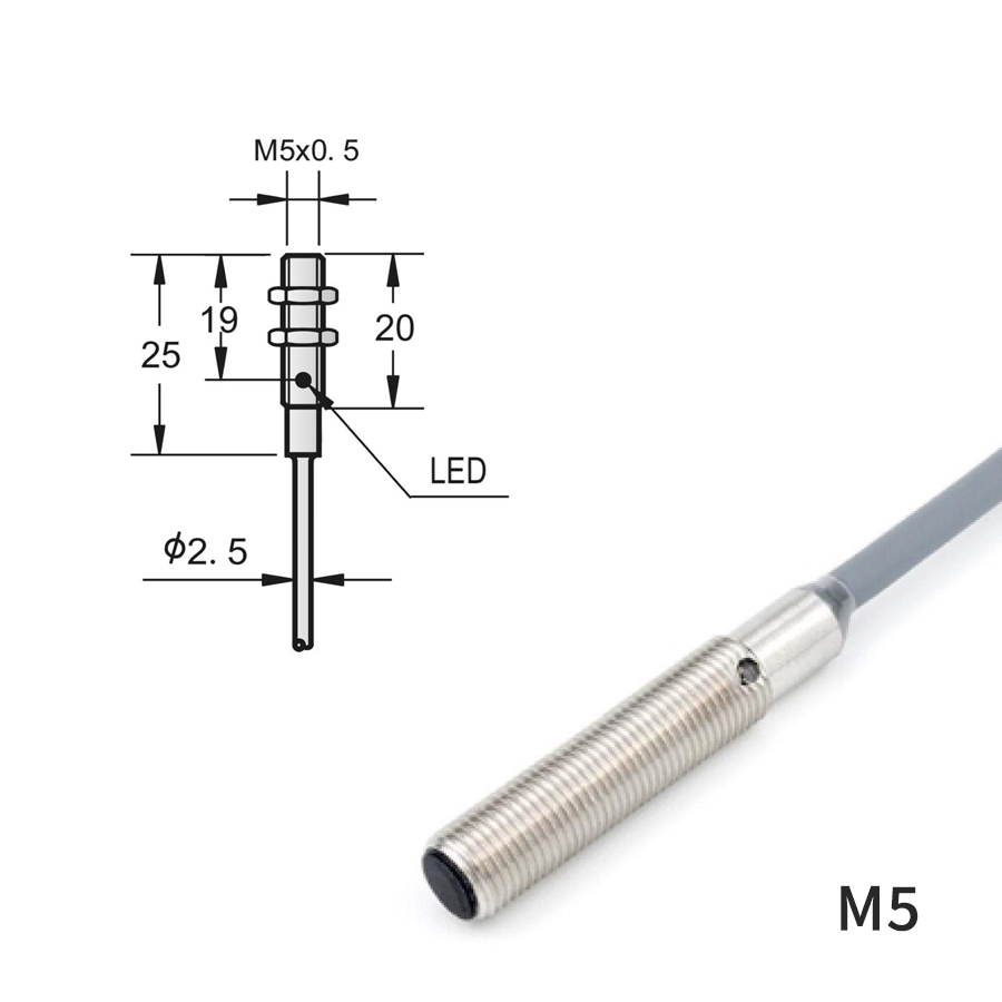 M5/M6 电感接近开关｜1-3mm 检测 · DC 三线